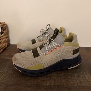 On Running Gray and Green Athletic Shoes with Modern Design